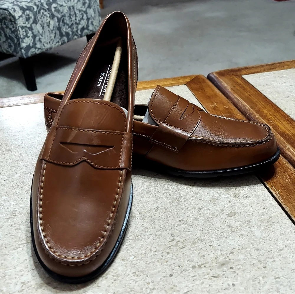 Men's Rockport Sutton Dress Slip On Penny Loafers Tan Size 6.5
